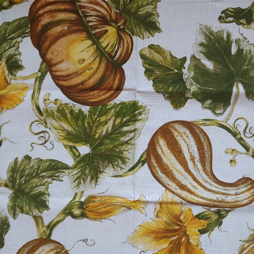 Williams Sonoma 2 Botanical Pumpkin and Gourd Print Towels Set Towel White Green
